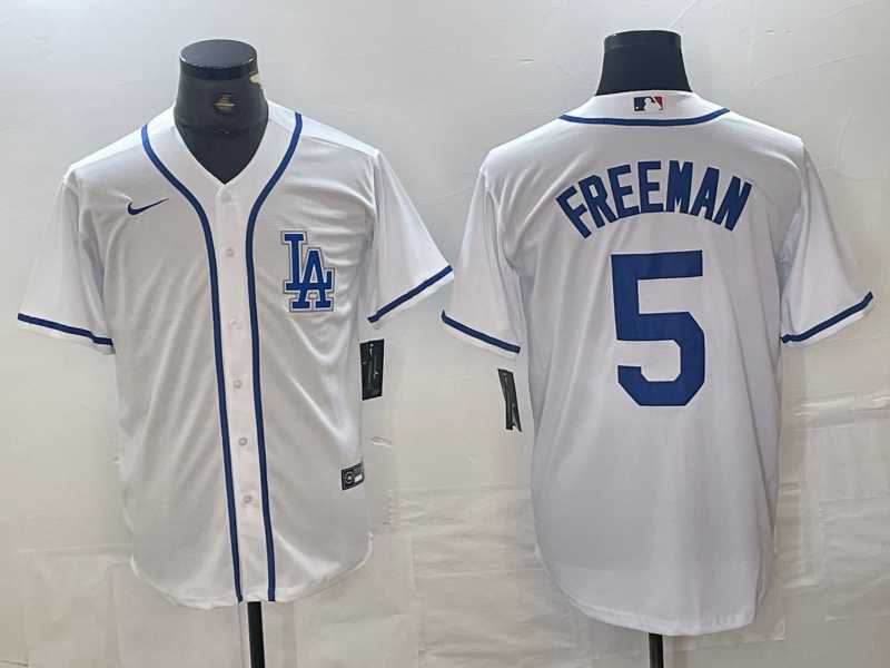 Mens Los Angeles Dodgers #5 Freddie Freeman White Cool Base Baseball Jersey
